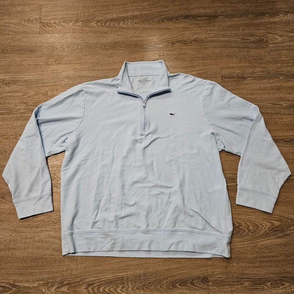 Vineyard Vines Broadfield 1/4 Zip Pullover Men's XL Light Blue Cotton Sweater